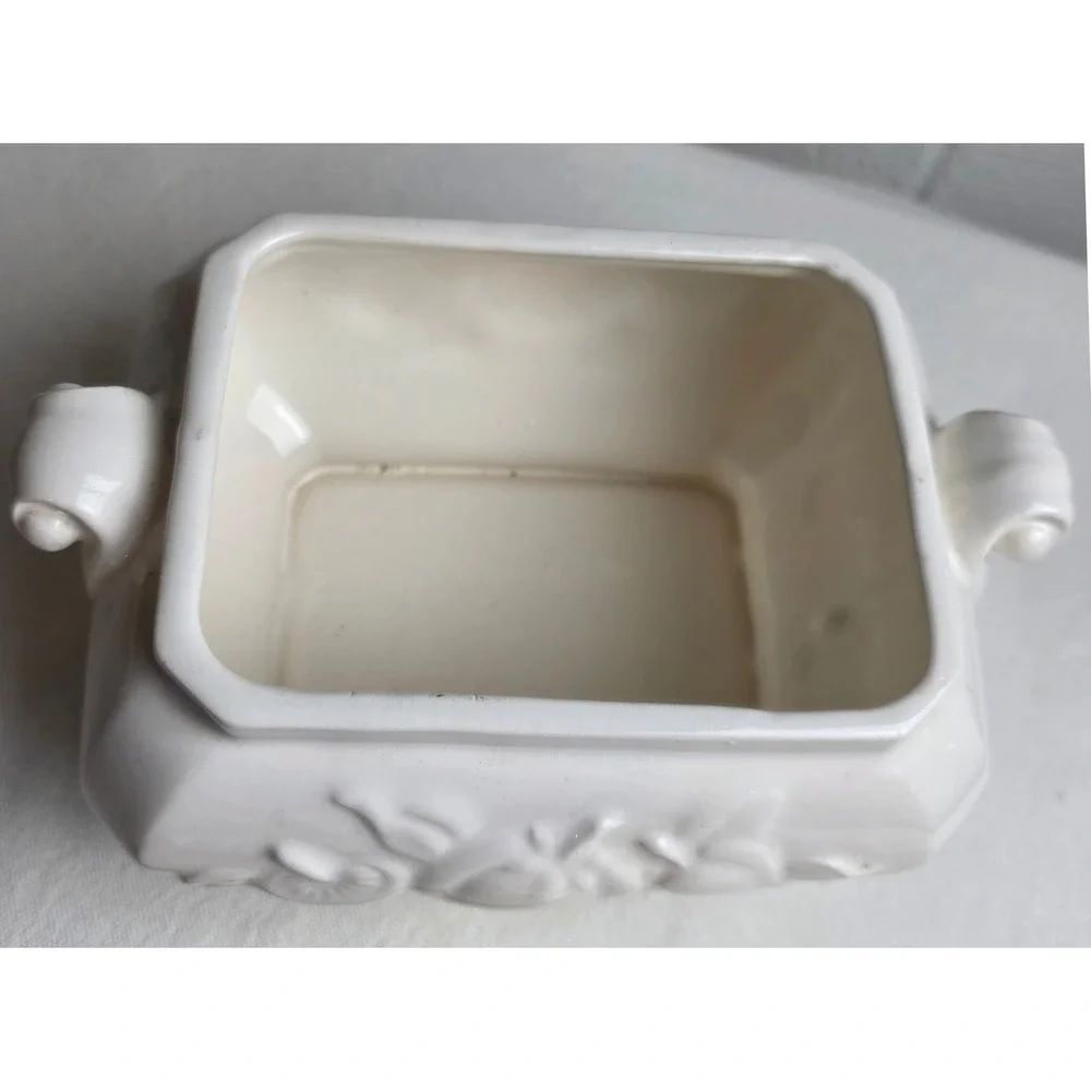 Vintage 50s Himark White Ceramic Fruit Embossed Tureen Lid Ladle Farmhouse Decor
